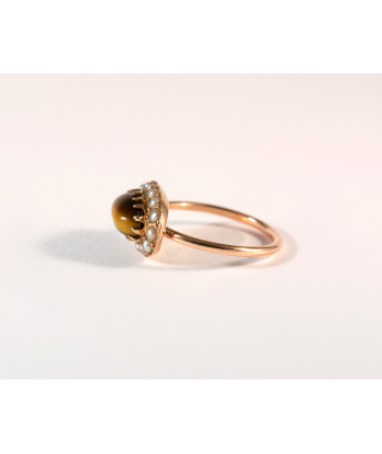 Bague Oeil de tigre or rose et perles - Recréation français