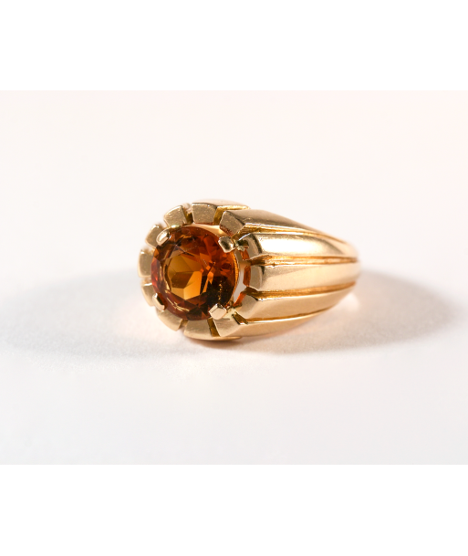 Bague Bombée Or jaune et Citrine ronde pas cher chine