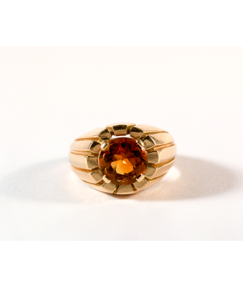 Bague Bombée Or jaune et Citrine ronde pas cher chine