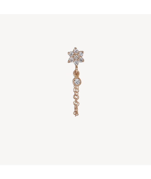 Boucle d'oreille Stud Diamond Flower Chain Wrap with Dangle Or Rose rembourrage situé sous