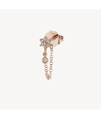 Boucle d'oreille Stud Diamond Flower Chain Wrap with Dangle Or Rose rembourrage situé sous