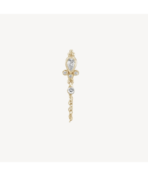 Boucle d'oreille Stud Diamond Pear Chain Wrap with Dangle Or jaune Comment ça marche