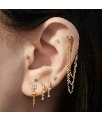 Boucle d'oreille Stud Diamond Flower Chain Wrap with Dangle Or jaune pas cheres