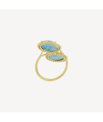 Bague Plateforme Turquoise Pavée Diamants en stock