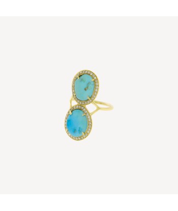 Bague Plateforme Turquoise Pavée Diamants en stock