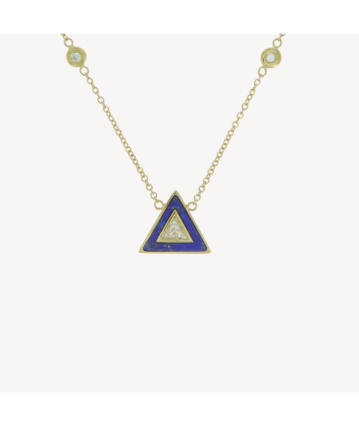 Collier petit triangle lapis et diamant de la marque