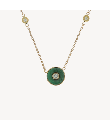 Collier petit rond malachite et diamant pour bénéficier 