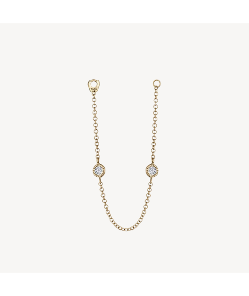 Charm Double Scallop Set Diamond Chain Connecting Or Jaune en linge