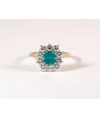 Bague Marguerite or gris Émeraude Colombie et Diamants livraison gratuite